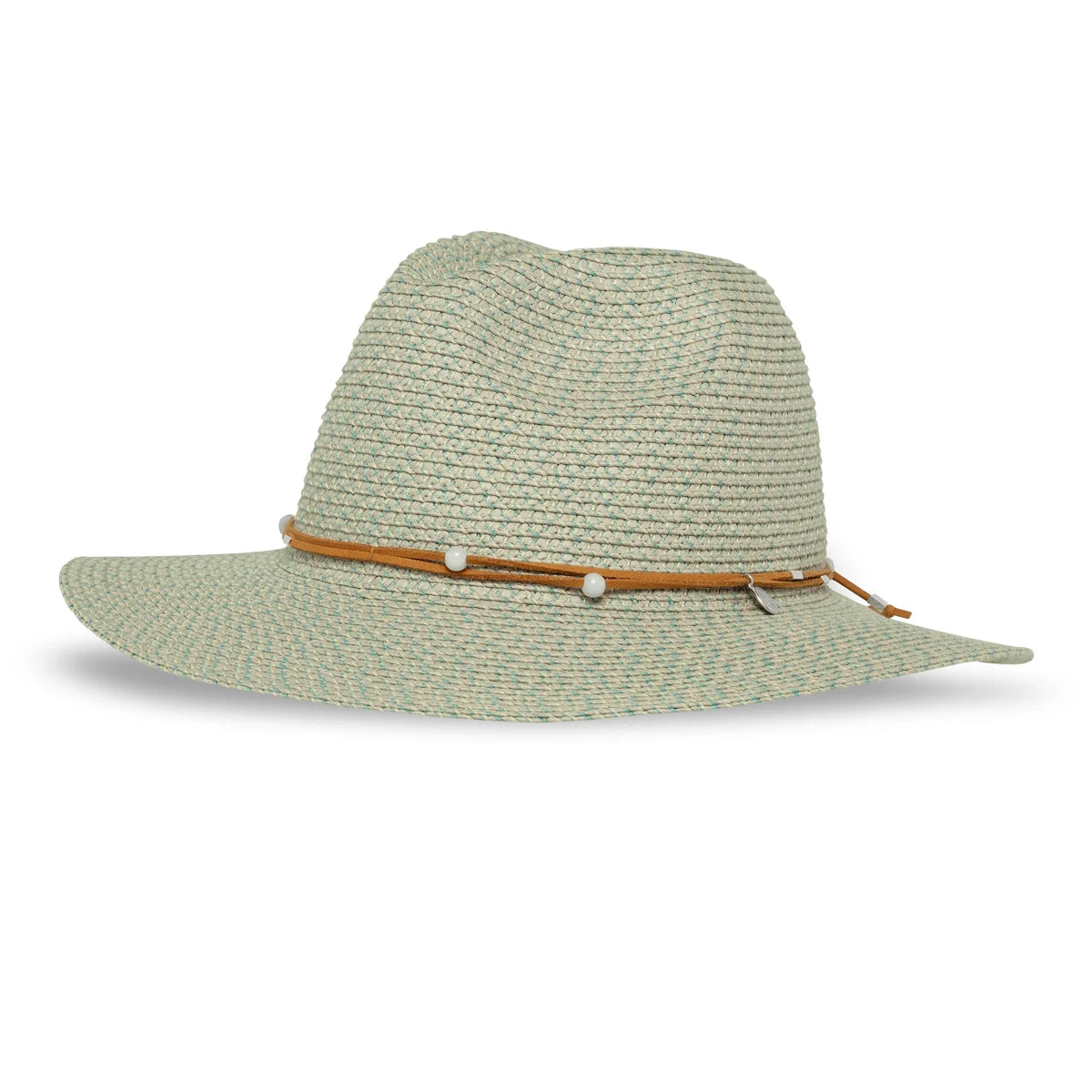 Front view of Sunday Afternoons Wanderlust Fedora with 7 cm UPF 50+ brim and tan band – Misty Blue | WLFMB